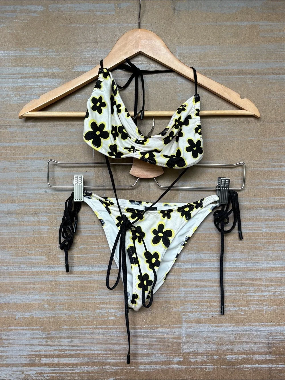 triangl swimwear White Bikini with Black and Yellow Floral Print